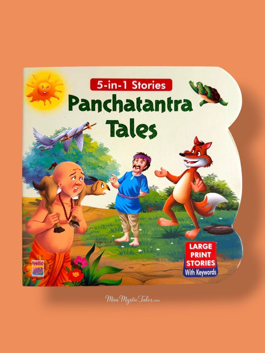 5 in 1 Panchatantra Tales board book for kids featuring five classic moral stories with colourful illustrations and large print