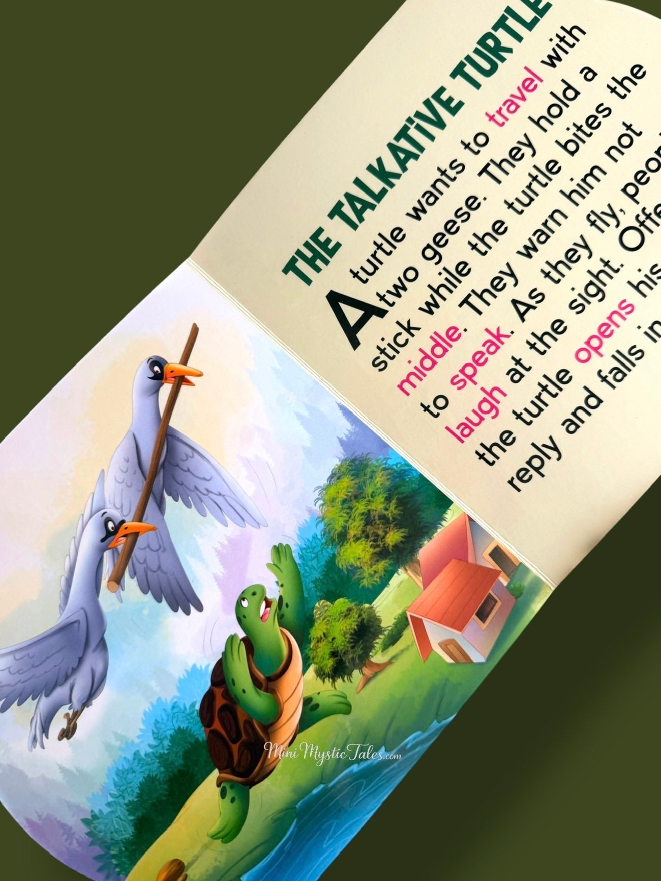 Panchatantra board book featuring The Talkative Turtle story with colourful illustrations, large print text and highlighted keywords