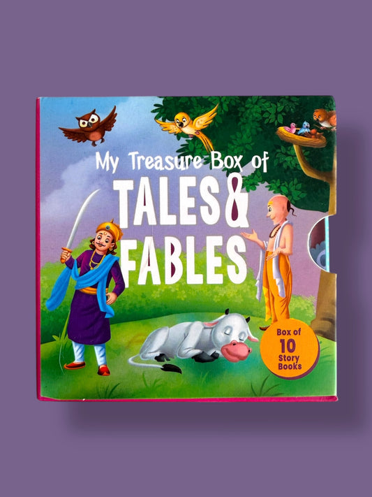 My Treasure Box of Tales and Fables box set for kids featuring 10 classic story books including Panchatantra, Akbar Birbal and Aesop’s Fables - Mini Mystic Tales