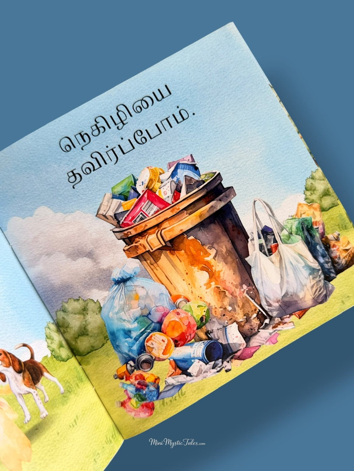 Tamil moral learning book for kids teaching children not to litter and to keep the environment clean.