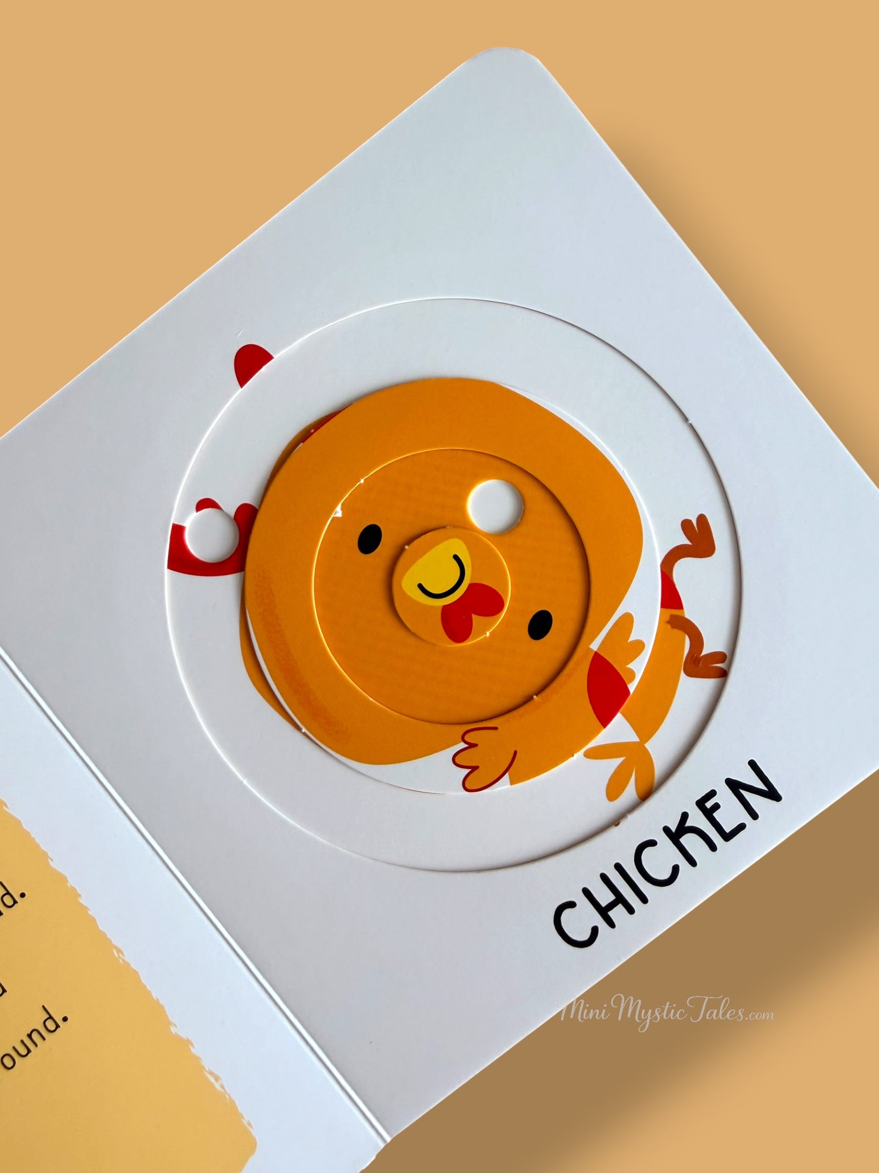 Farm animal chicken puzzle page with rotating discs for hands-on learning and play