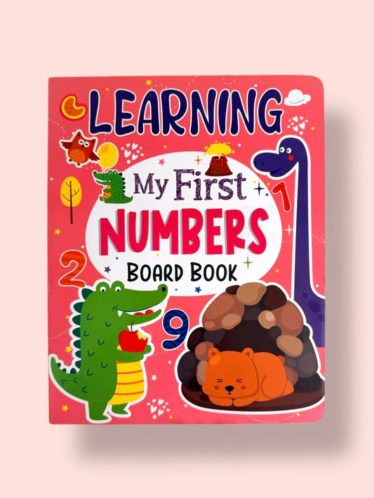 Learning My First Numbers Board Book for toddlers featuring numbers 1 to 10 with colourful animal illustrations an