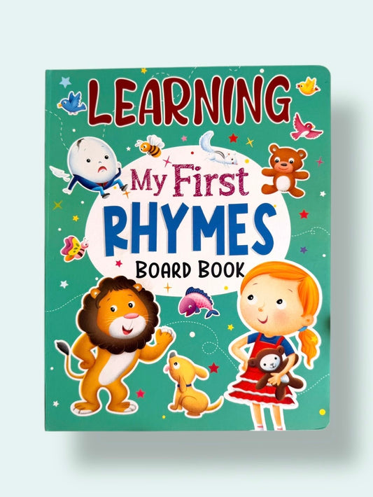 Learning My First Rhymes Board Book for toddlers featuring classic nursery rhymes with colourful illustrations and educational facts