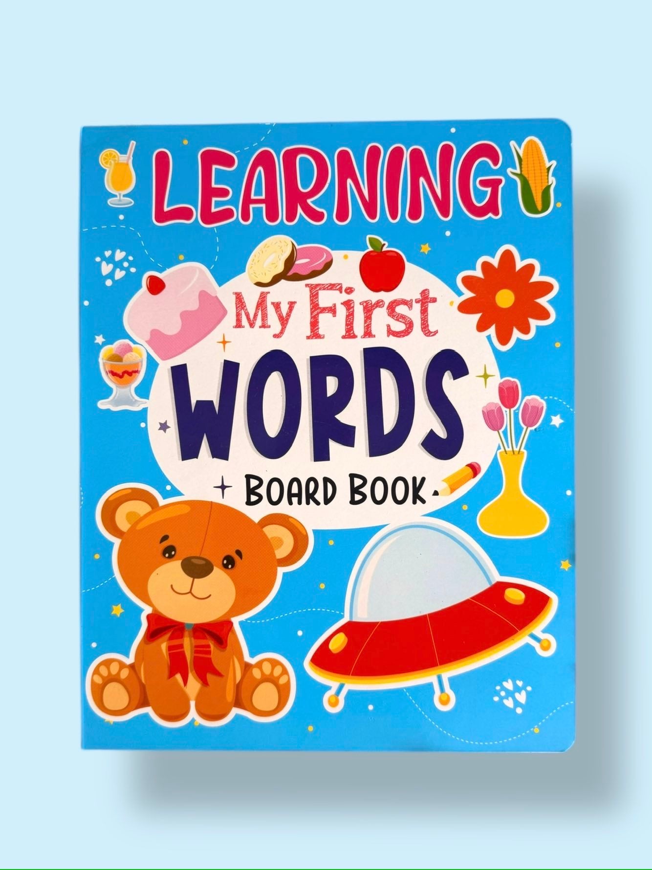 Learning My First Words Board Book for toddlers featuring everyday vocabulary with colourful illustrations for early language development