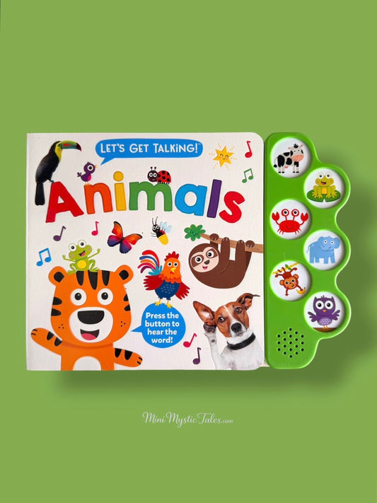 Let’s Get Talking! Animals interactive kids sound book with press buttons to hear animal names and sounds.