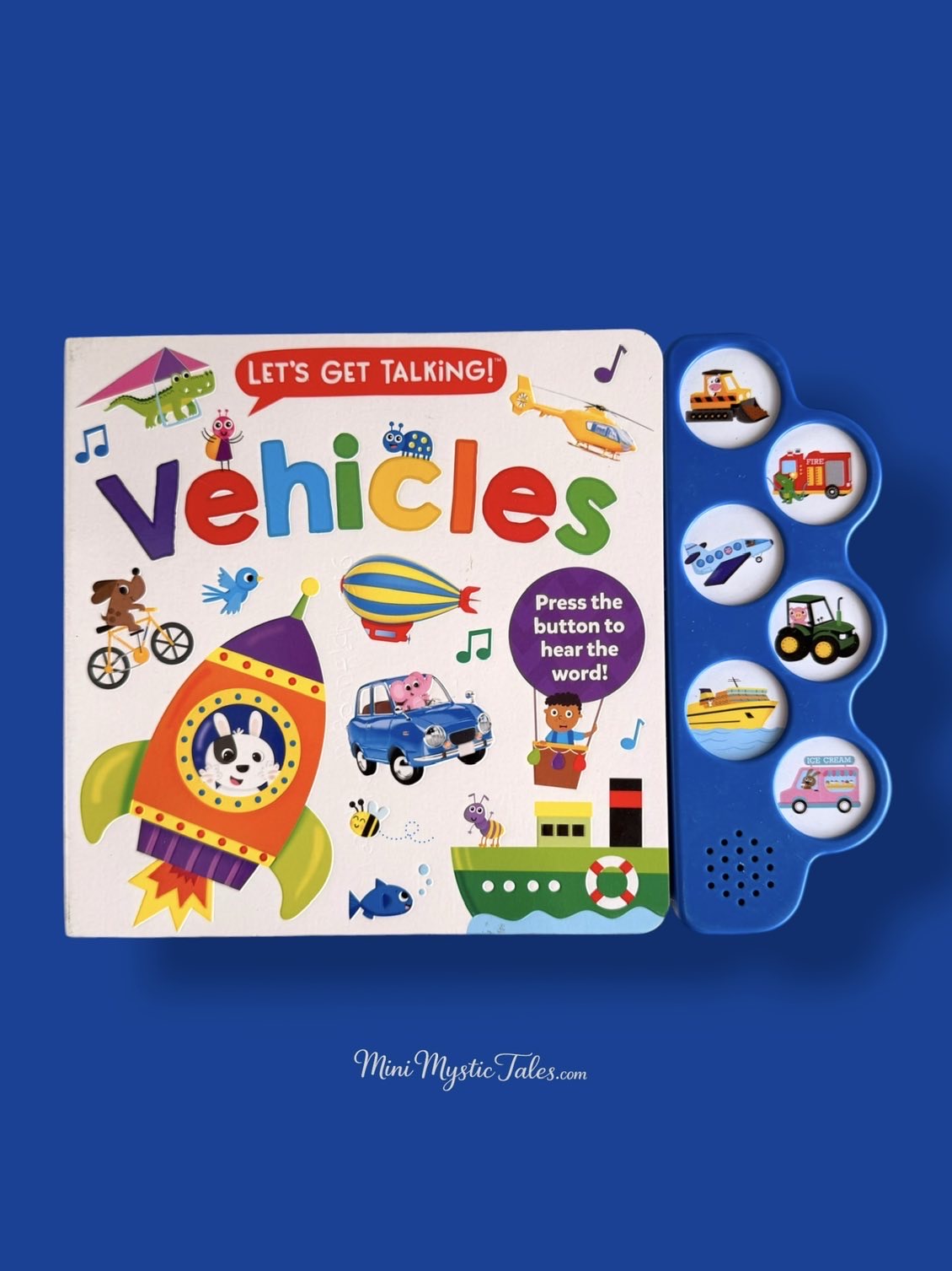 Let’s Get Talking! Vehicles interactive kids sound book with press buttons to hear vehicle names and sounds.