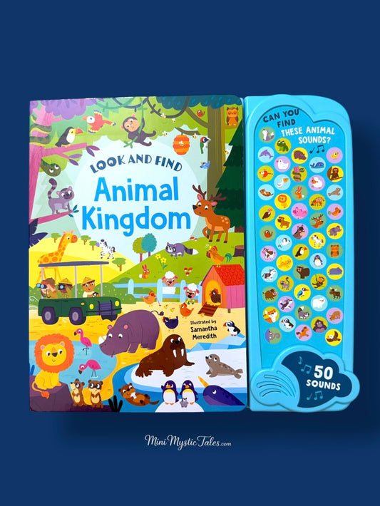 Look & Find Animal Kingdom interactive sound book for kids featuring 50 animal sounds and colourful search-and-find illustrations.