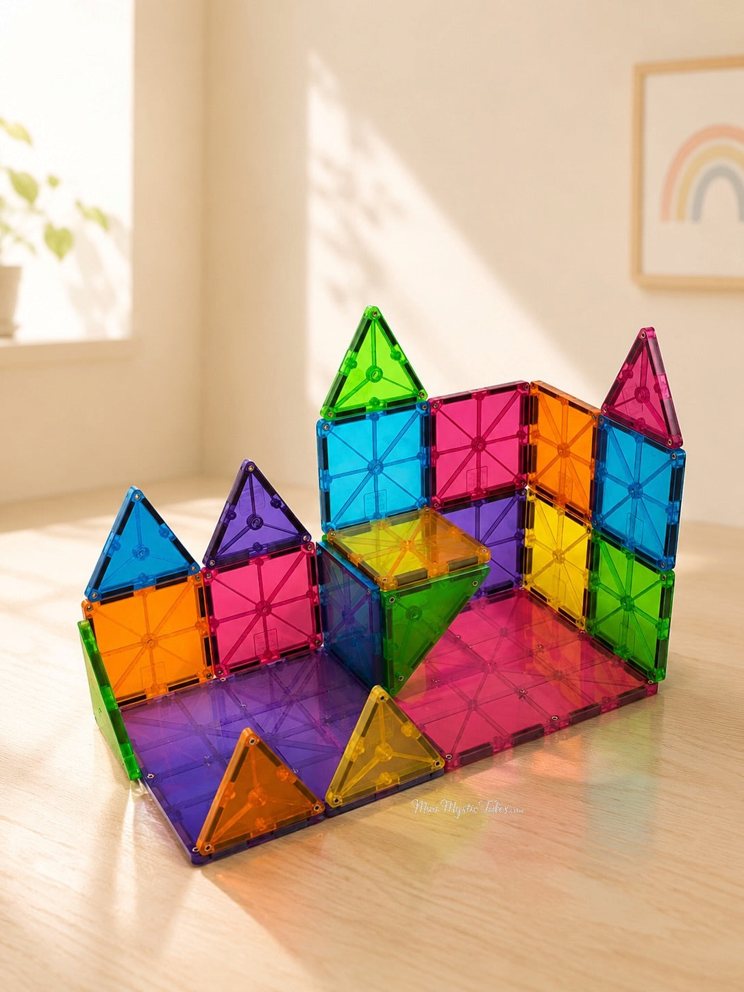 Bright Magna-Tiles castle structure showcasing creative building possibilities with magnetic construction tiles