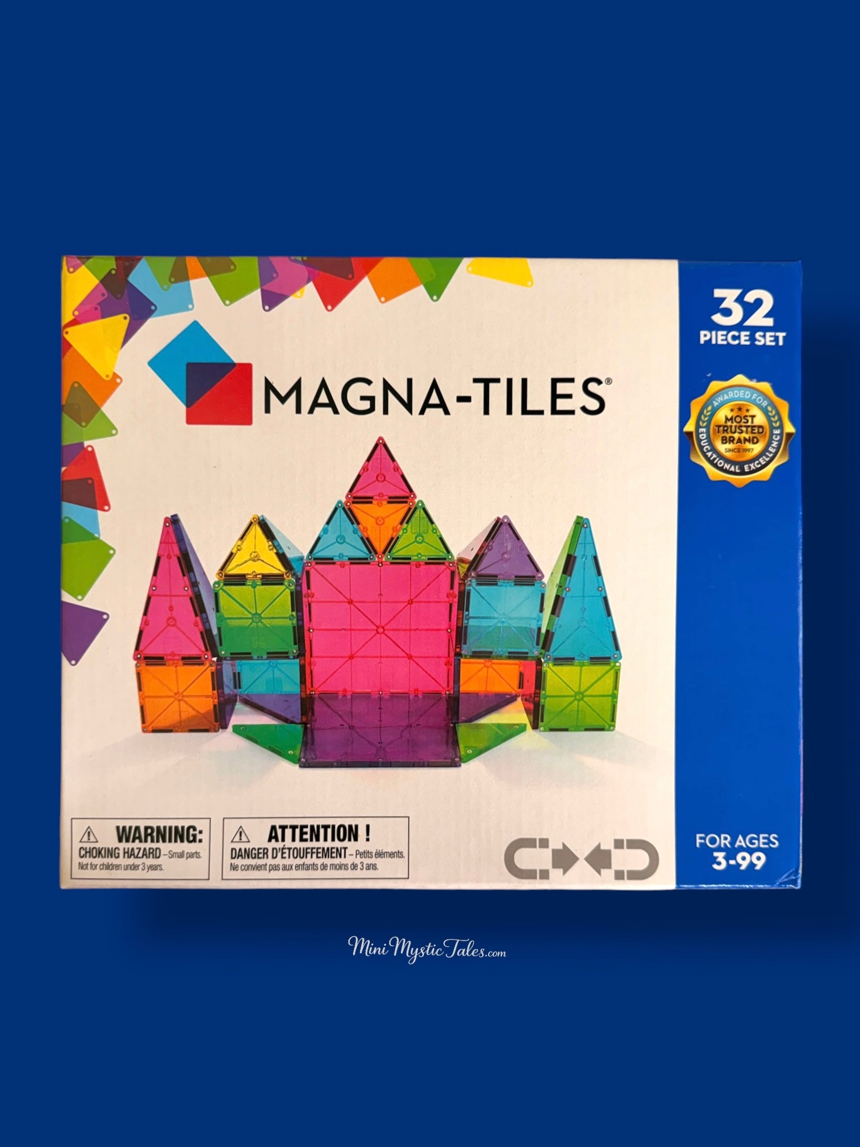 Magna-Tiles Clear Colors 32 Piece Set magnetic construction toy featuring colourful translucent building tiles for STEM learning