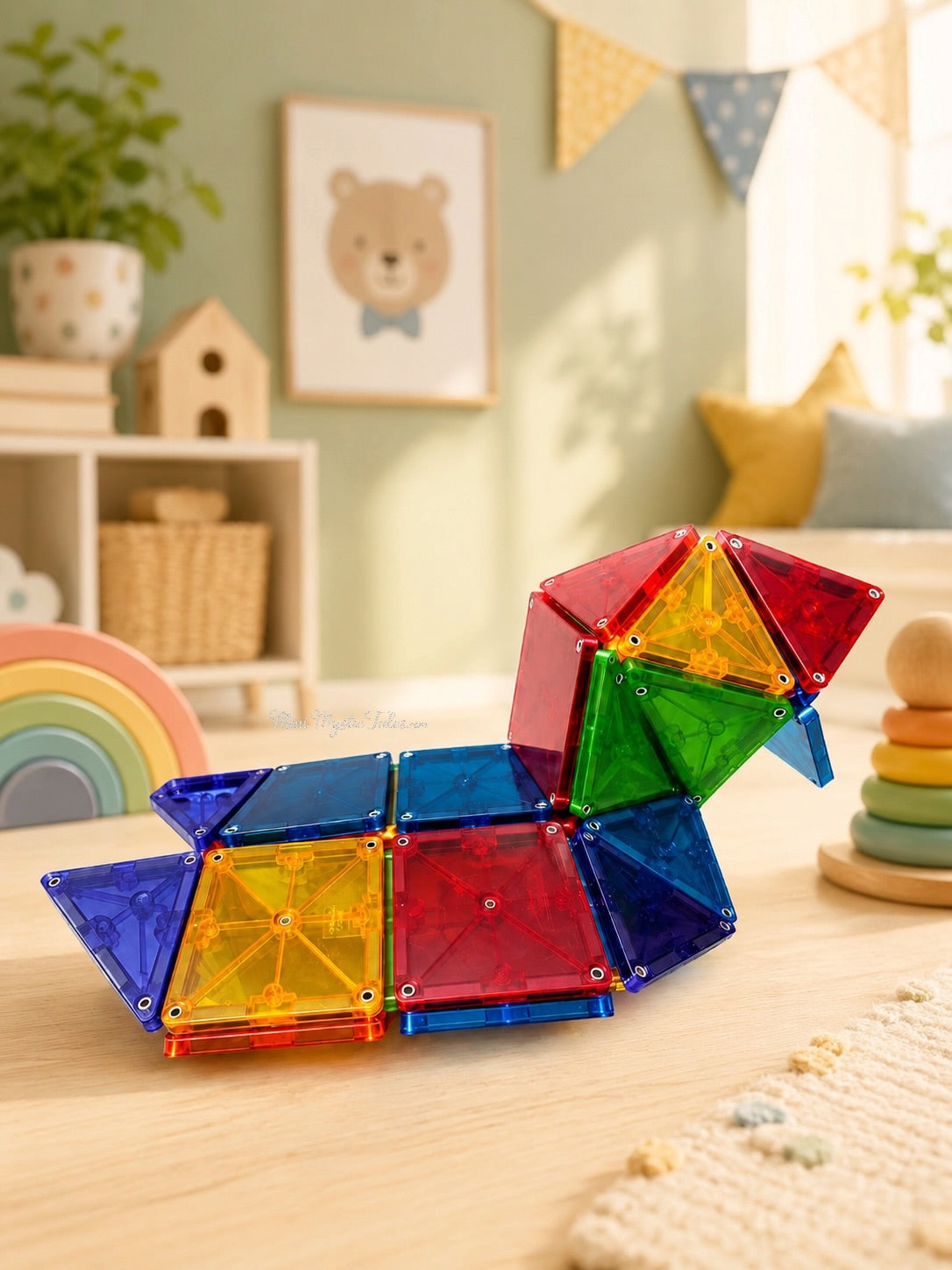 Magna-Tiles magnetic duck creation made with colourful translucent construction tiles for imaginative play