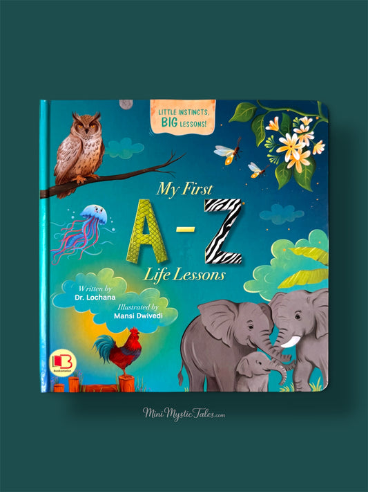 My First A-Z Life Lessons children’s board book featuring animals, alphabet learning, and character-building values for kids