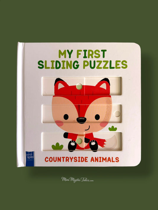 My First Sliding Puzzles Countryside Animals interactive board book for toddlers featuring sliding puzzle activities with countryside animals