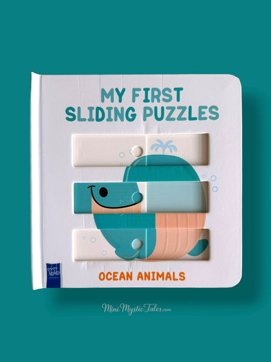 My First Sliding Puzzles Ocean Animals interactive board book featuring a whale sliding puzzle for toddlers and preschoolers