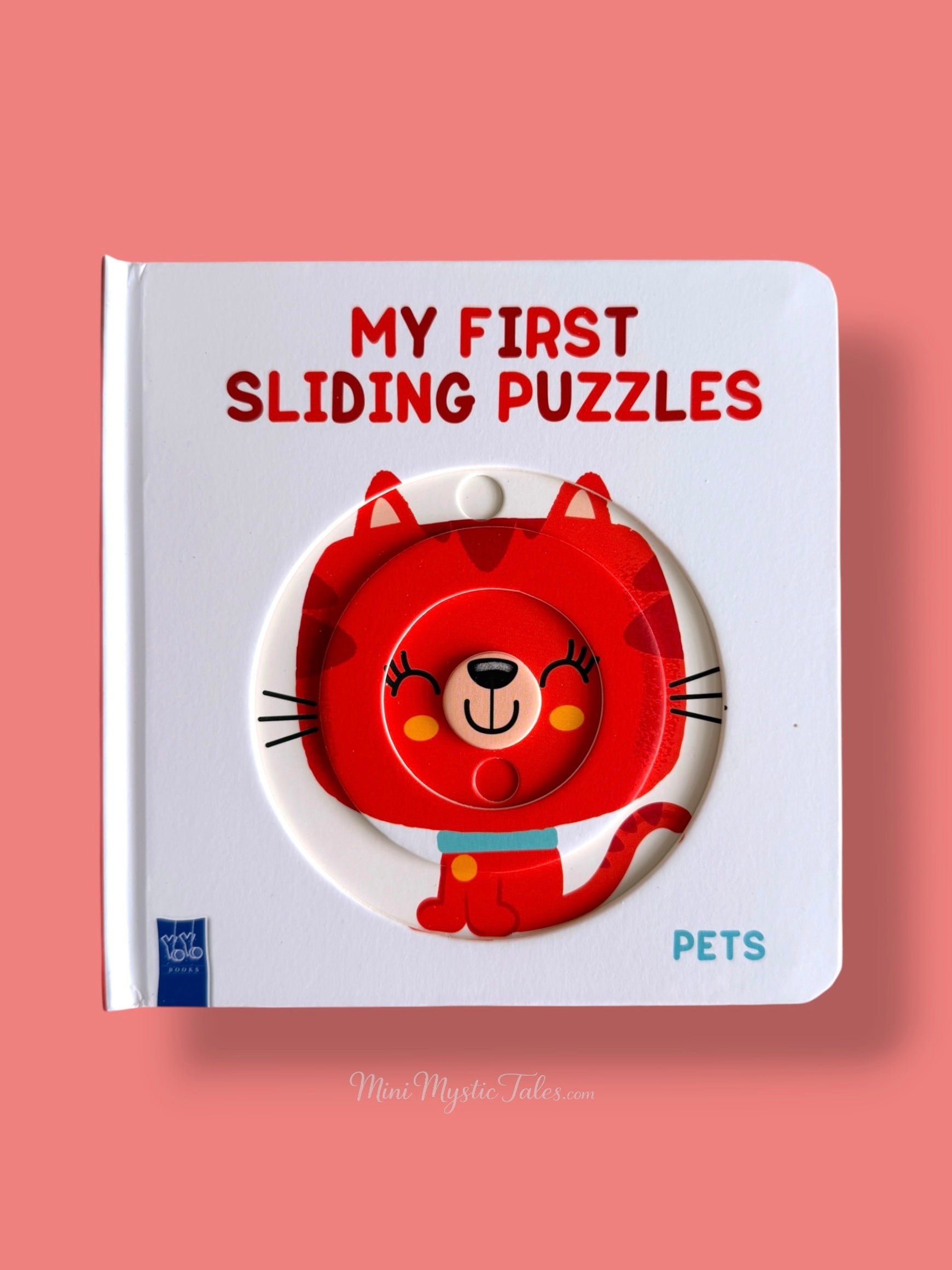 My First Sliding Puzzles Pets interactive board book featuring a rotating cat puzzle for toddlers