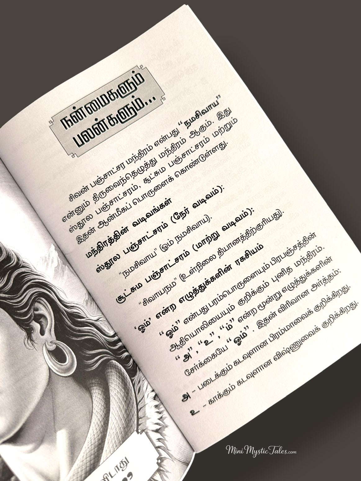 Inside page of Om Namah Sivaya 48 Days Tamil devotional book explaining the Om Namah Sivaya mantra and writing practice.