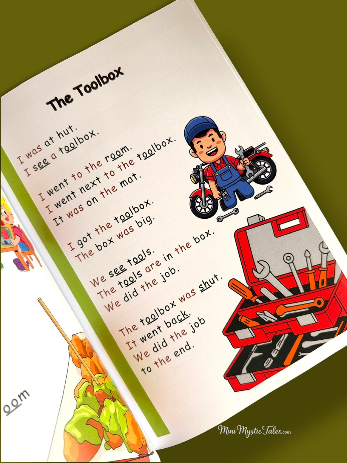Illustrated decodable story from Phonics Fun Factory Word Bank & Decodable Stories for beginner readers.