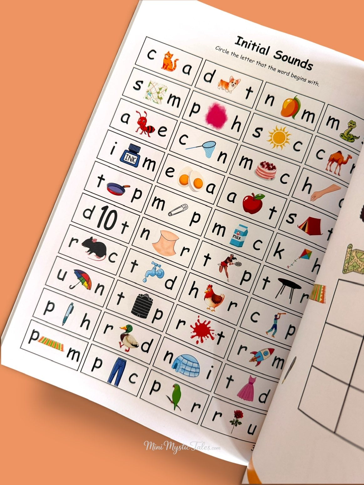 Initial sounds phonics activity with colourful picture prompts for children to practise letter-sound recognition.