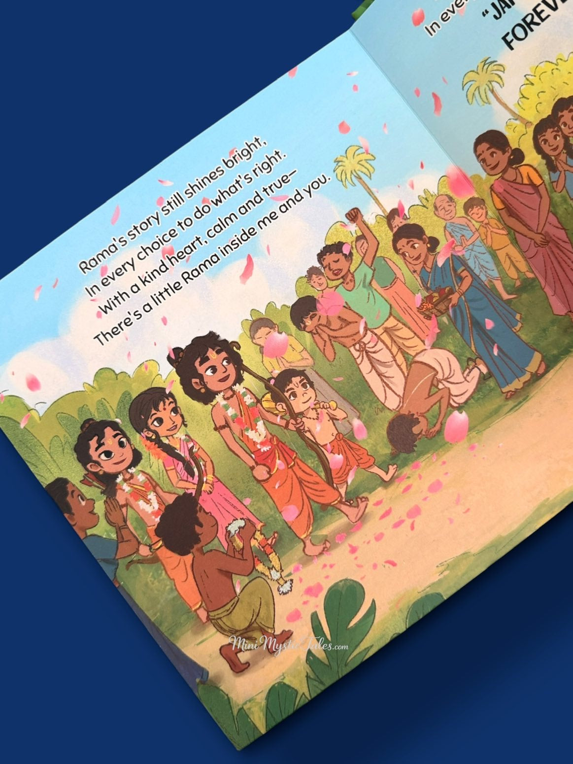 Joyful celebration welcoming Rama home in Rama’s Squad, an illustrated Ramayana-inspired story for young children.