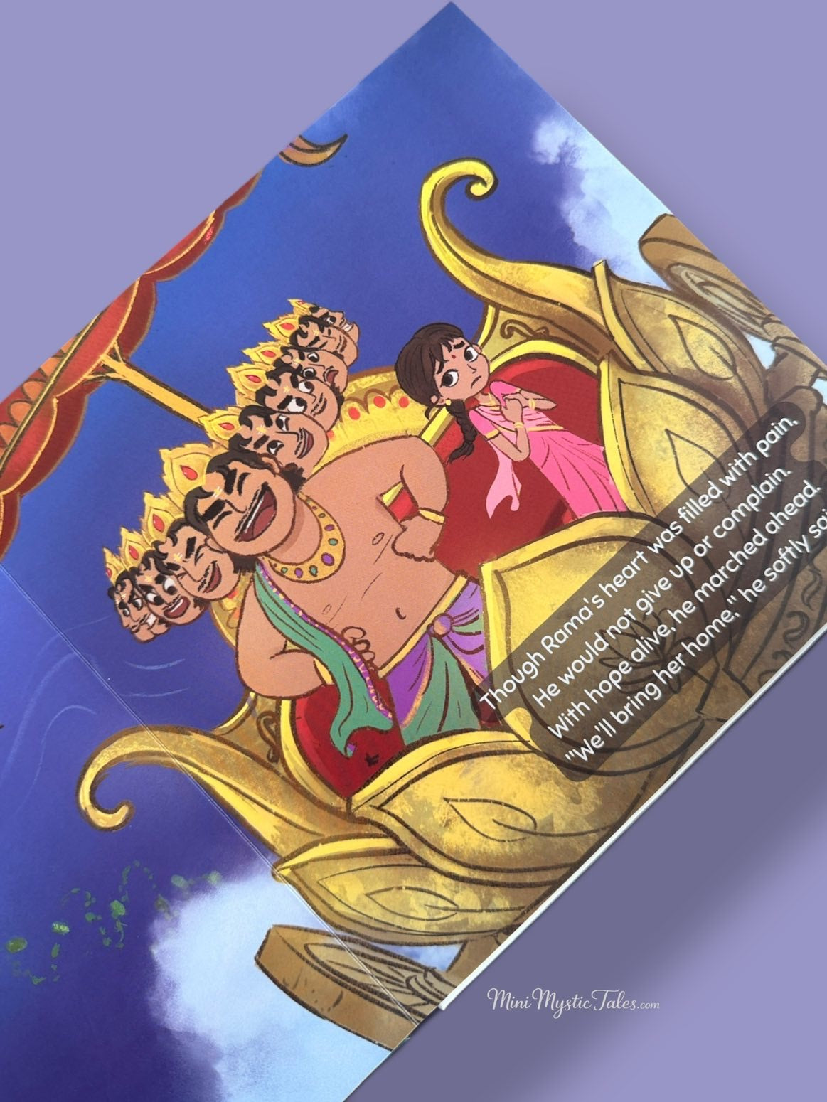 Illustrated scene featuring Ravana and Sita from Rama’s Squad The Fight for Light, a child-friendly retelling inspired by the Ramayana.