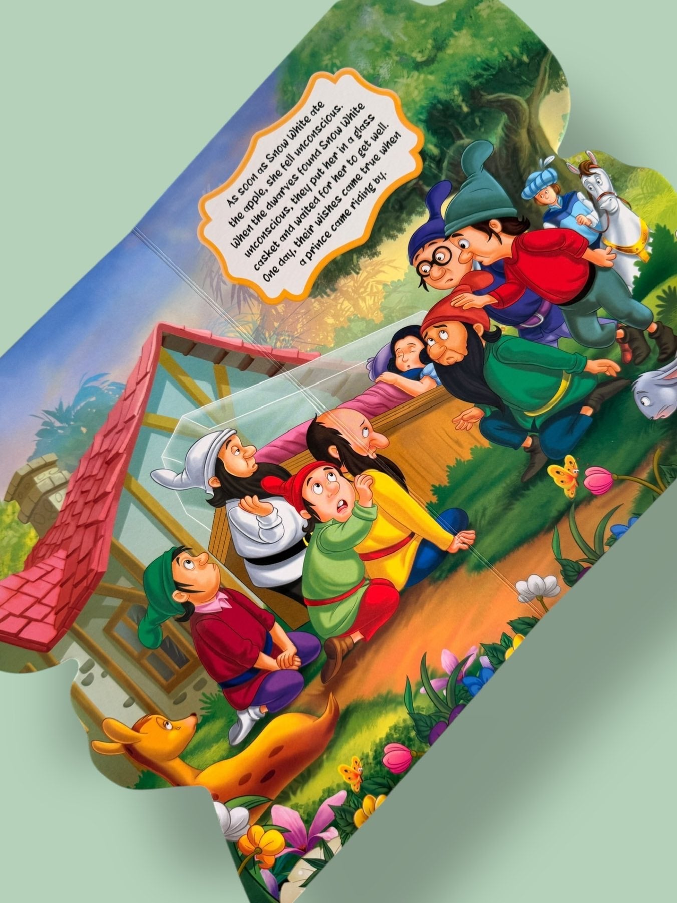 Snow White and the Seven Dwarfs Story Board Book teaching kindness, courage, and hope through beautifully illustrated scenes with the seven dwarfs