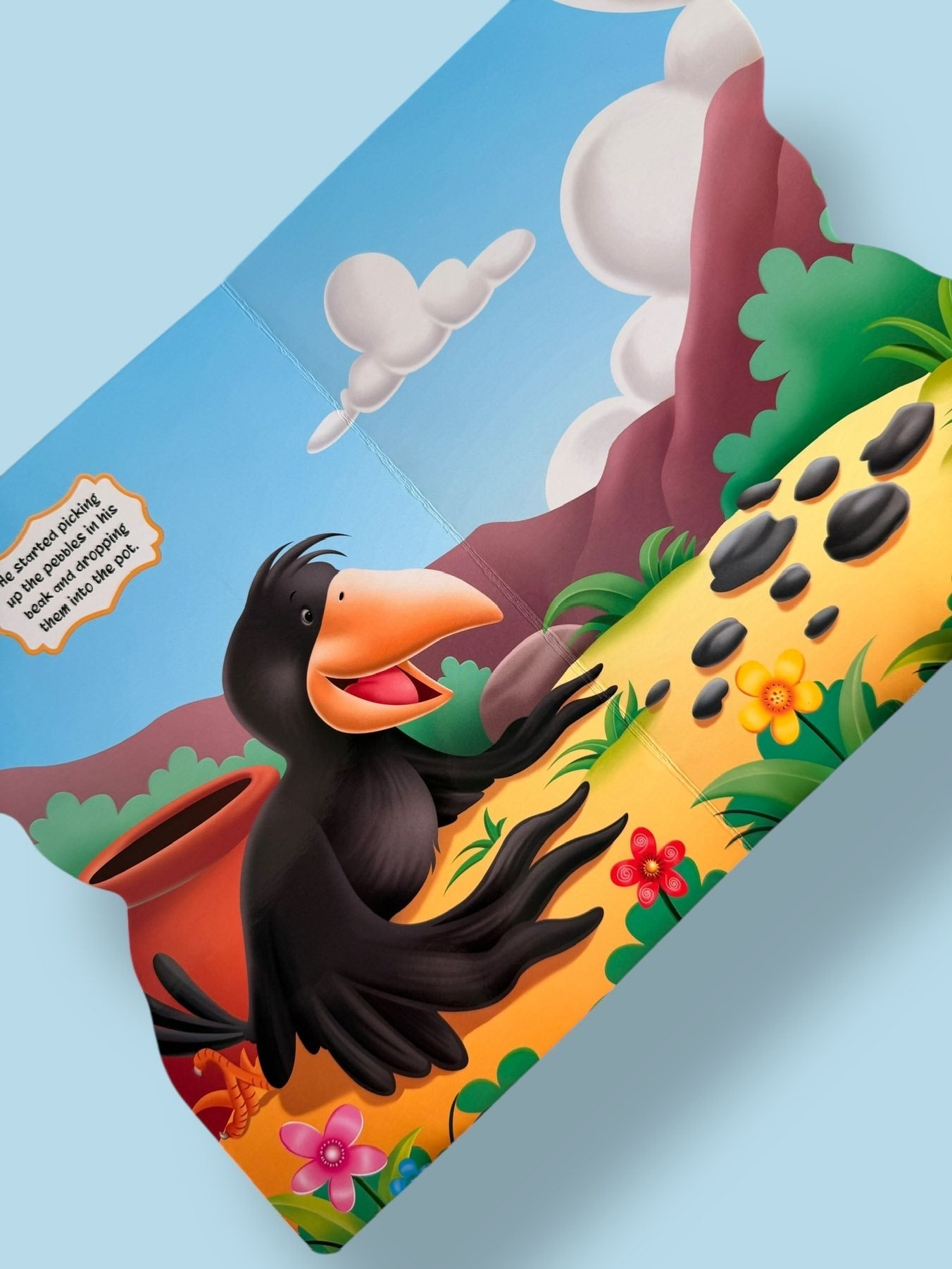 The Thirsty Crow Story Board Book teaching children problem-solving, patience, intelligence, and perseverance through the classic crow and pebbles story