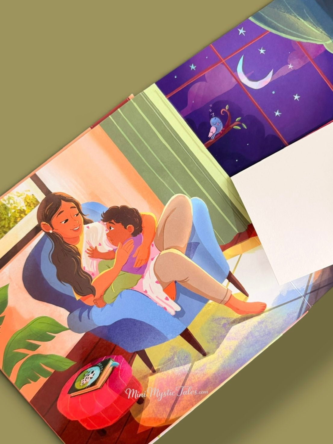 Interactive lift-the-flap page in A Weaning Story showing a gentle day-to-night transition for toddlers.