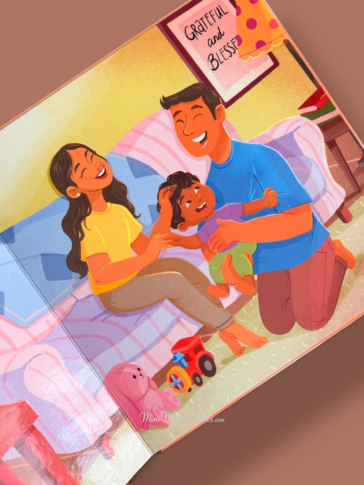 Warm family bonding illustration from A Weaning Story, an interactive board book created to make the weaning transition reassuring for toddlers.