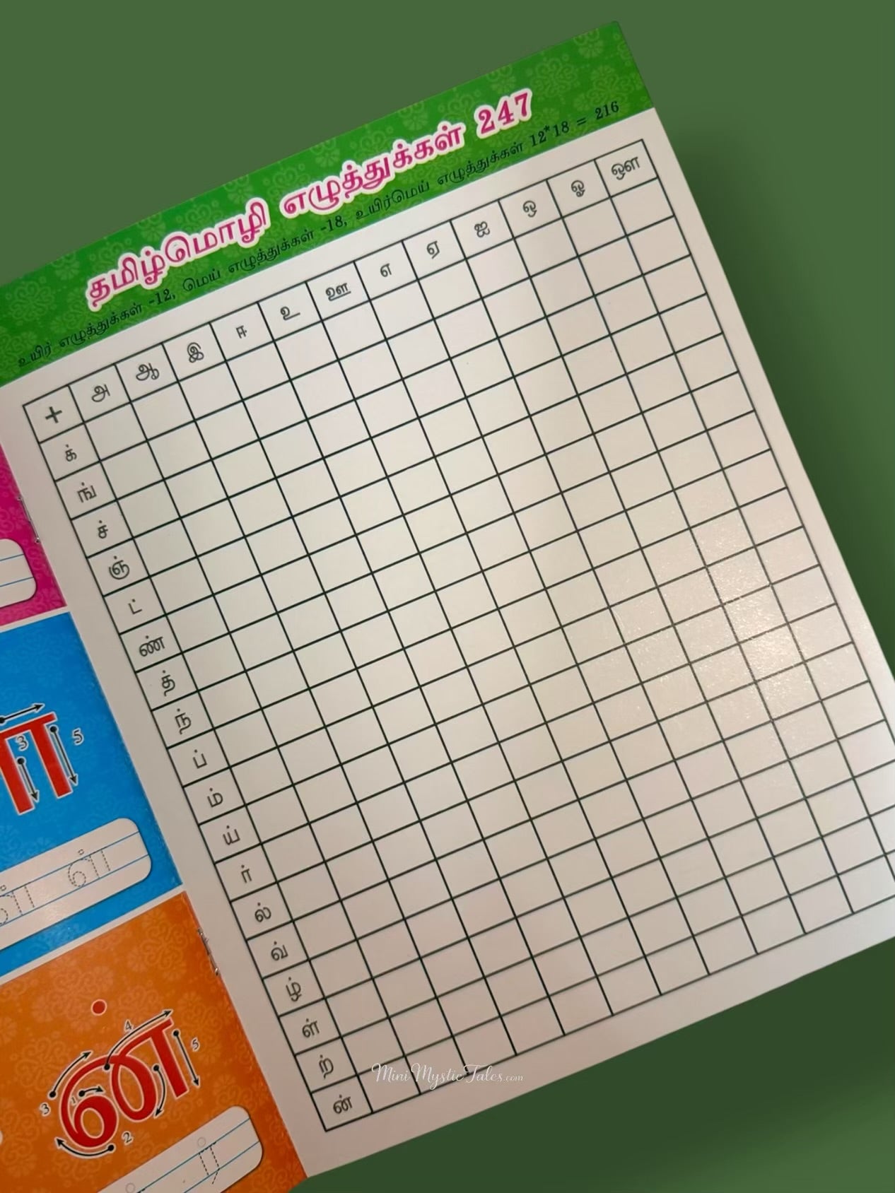 247 Tamil letters practice chart for writing combinations in reusable Wipe and Clean Tamil activity book