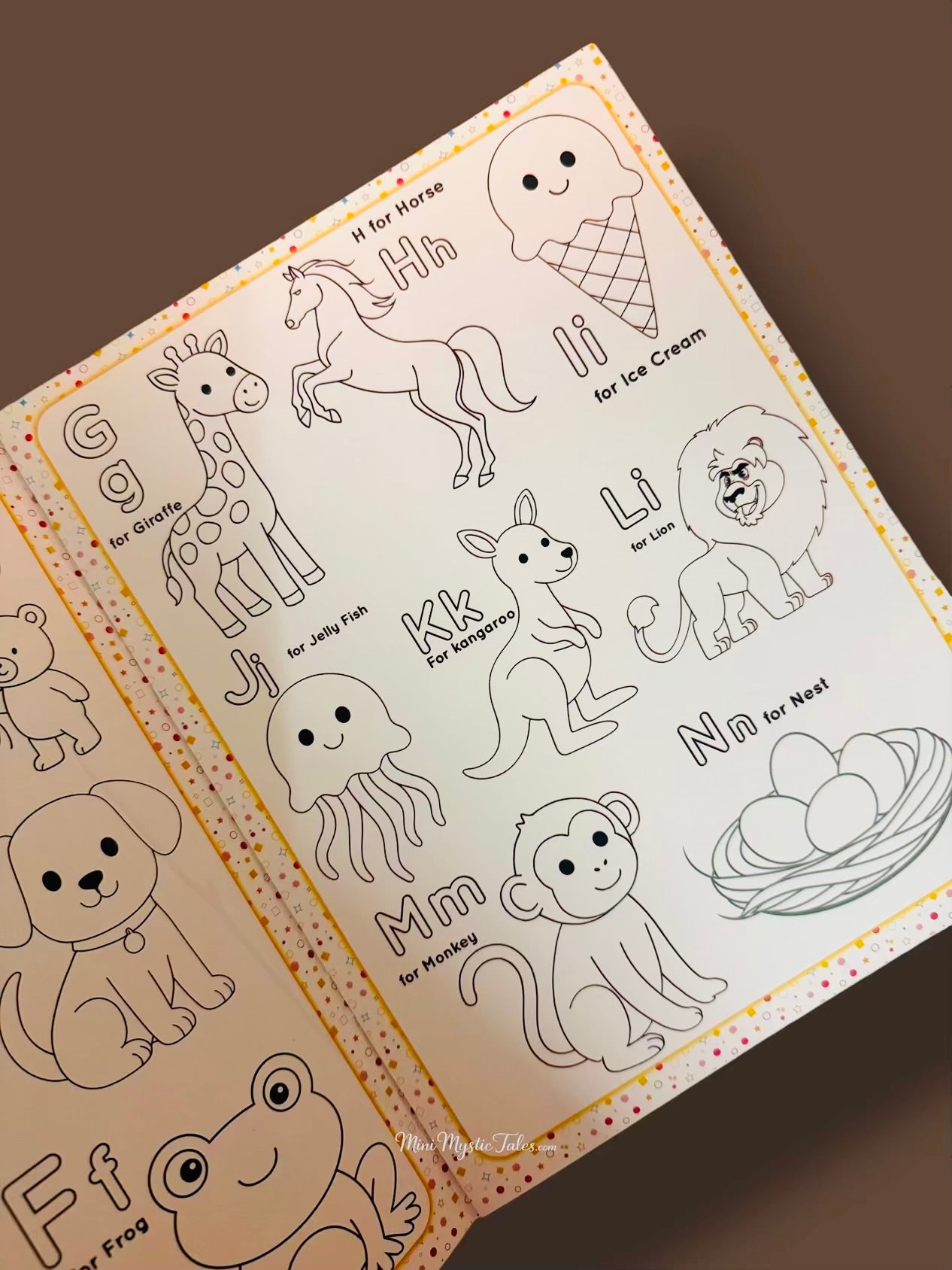 Reusable alphabet colouring activity page featuring letter-based animal illustrations for children to colour and learn