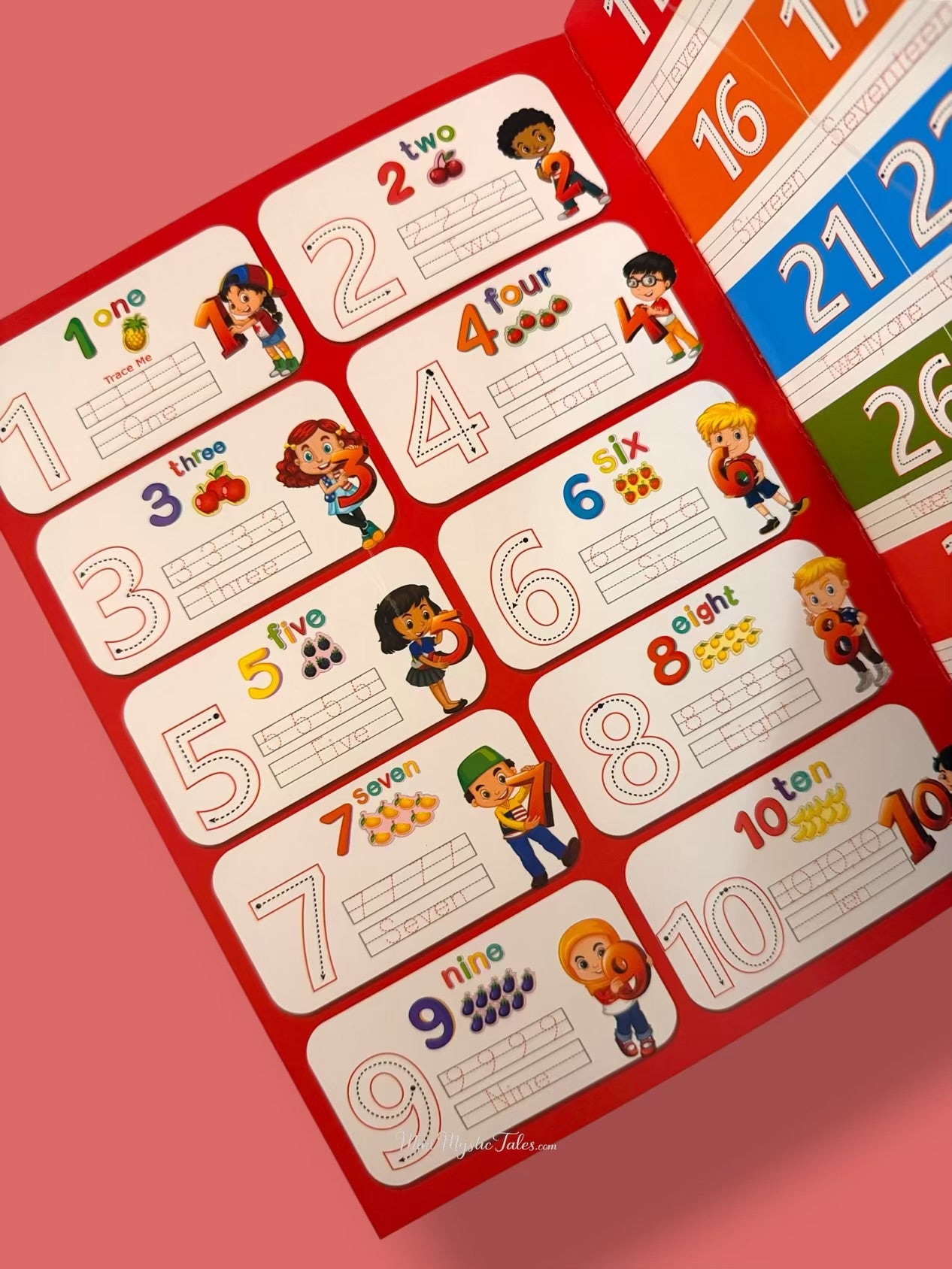 Reusable number tracing page for children featuring numbers 1 to 10 with counting, spelling and handwriting practice