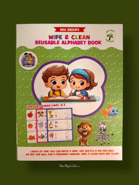 Wipe & Clean Reusable English Alphabet Book for kids with uppercase and lowercase letter tracing, reusable handwriting practice