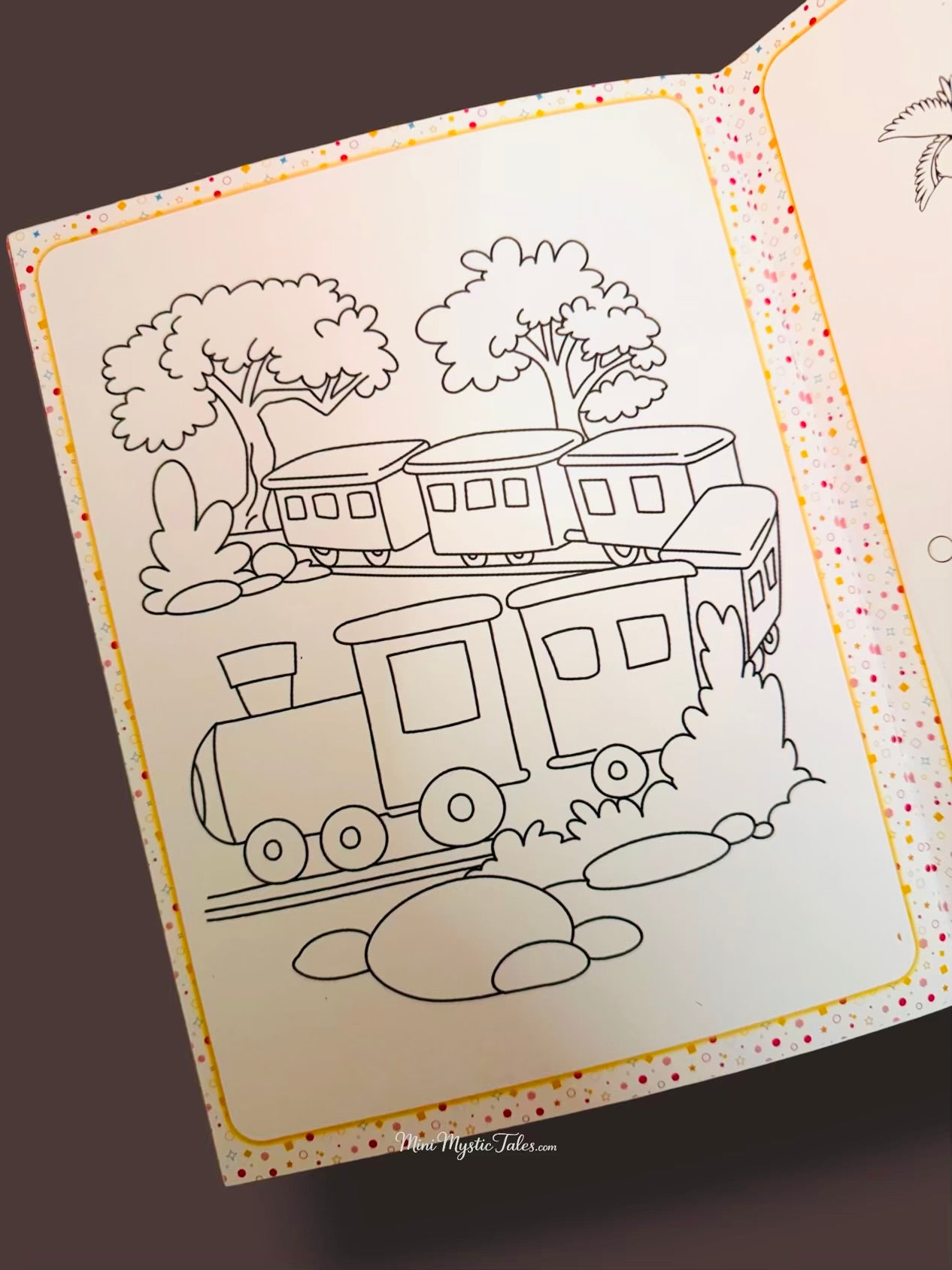 Reusable train colouring activity page with simple vehicle illustration for children to colour, erase and reuse